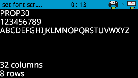 The robot screen printed numbers and letters with PROP 30 font. It shows A-M. On the bottom of the screen, it is 15 across and 6 rows.