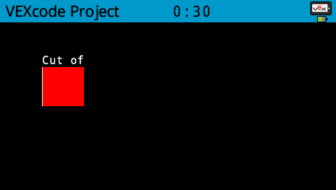 The robot’s screen shows a cut off red rectangle with a thin white border and text saying "C-U-T-O-F" above the rectangle.