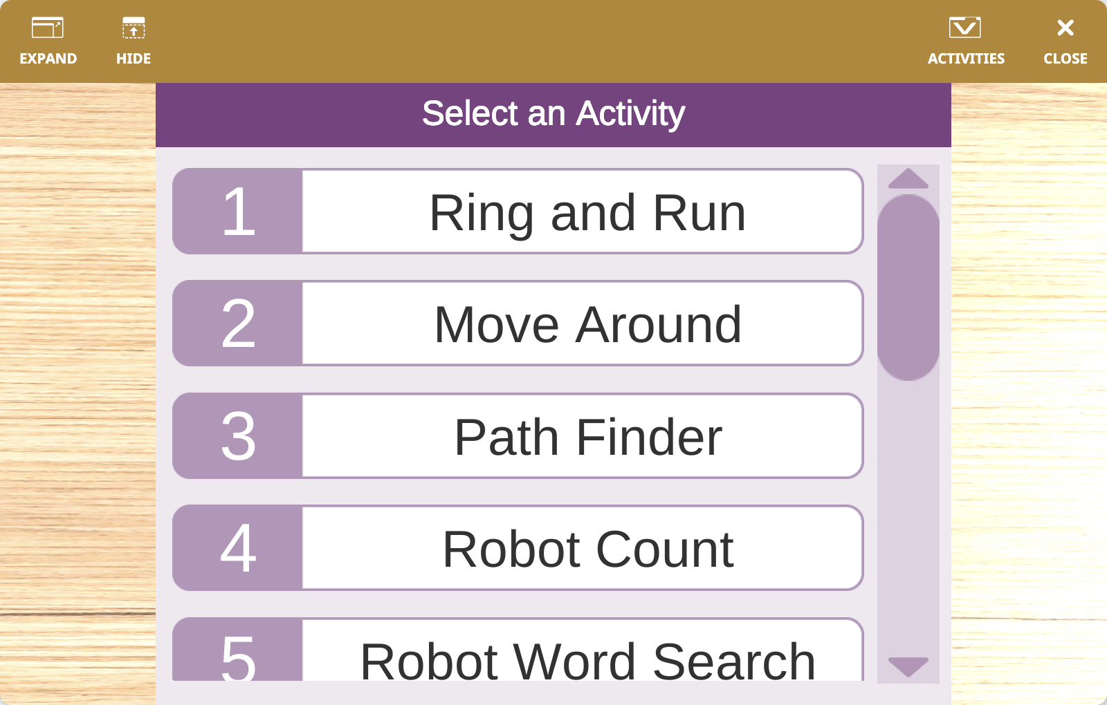 The VEXcode VR Playground window showing the 123 Playspace Playground. It shows the 123 Robot exploring guided and open-ended activity maps with the virtual 123 Robot.