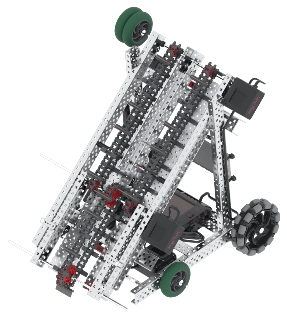 The VEXcode VR Robot window showing the Disco Robot. It shows the robot collecting and scoring Discs, and spinning rollers.