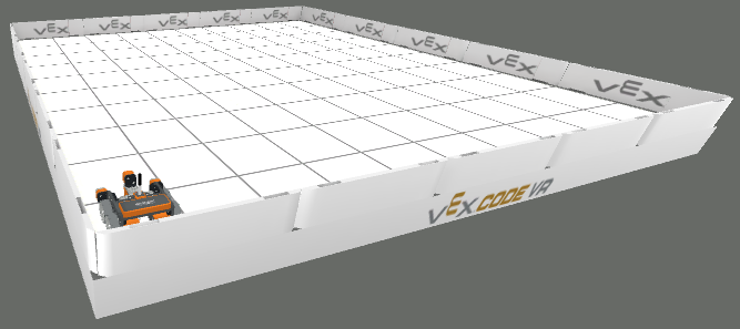 2000mm x 2000mm 的 VR 机器人游乐场网格图，显示了起始位置和网格布局。