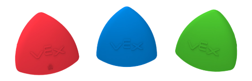V5RC 虚拟技能上下游乐场场地布局，配有三球和机器人起始配置。