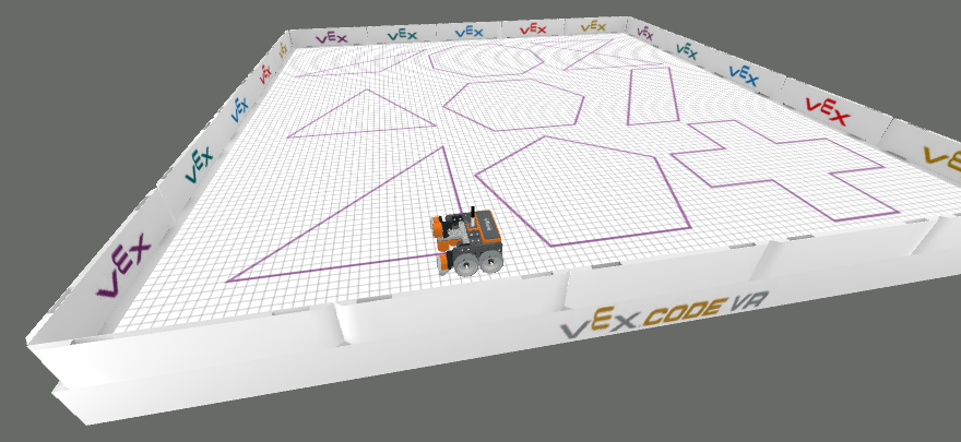 带有坐标和尺寸的 VR 机器人 Shape Tracer Playground 网格布局图。