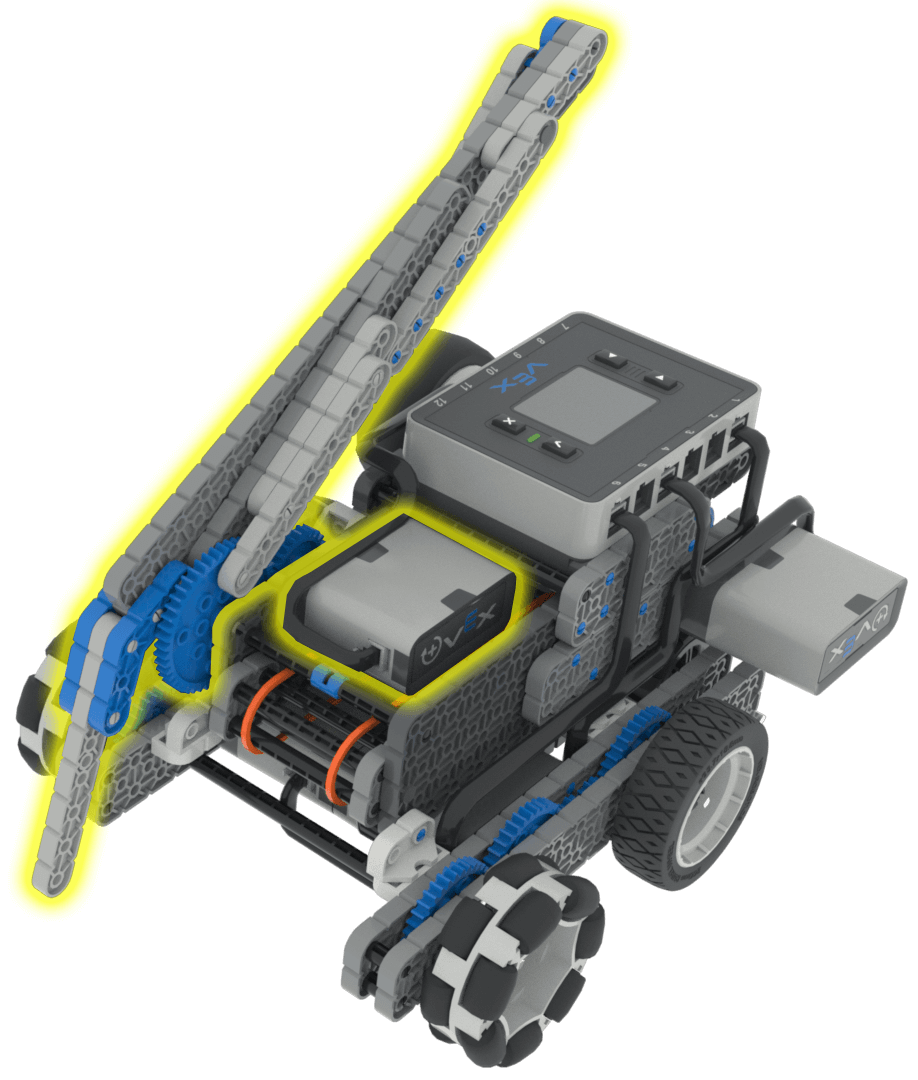VEX IQ Hero Bot Snapshot 的臂电机，用于在比赛中释放圆盘并到达接触区。