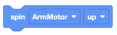该块显示用于使标有“ArmMotor”的电机沿“向上”方向旋转的命令。