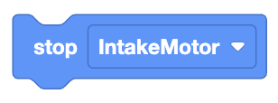 该图显示了一个块，它代表在基于块的编码环境中停止“IntakeMotor”的命令。