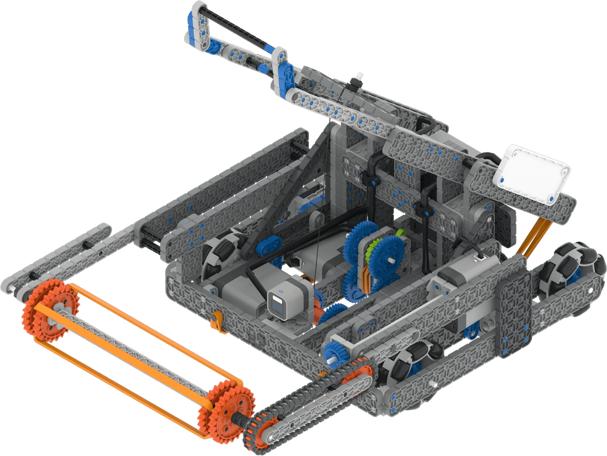 The VEXcode VR Robot window showing the Swish Robot. It shows the robot collecting and launching Balls with an intake and catapult arm.